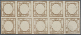Italien: 1861, 1/2 Tornese Brown In Block Of Ten Color Proof Without Embossing, As Described On Page - Mint/hinged