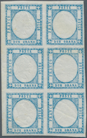 Italien: 1861, Neapolitan Province, 2gr. Blue, Block Of Six Showing Variety "all Three Stamps On The - Nuevos
