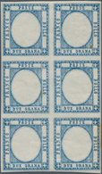 Italien: 1861, 2 Grana Blue Vertical Block Of Six Color Proof Without Embossing As Described On Page - Ongebruikt