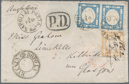 Italien: 1861: Naples Provinces, 10 Gr Bistre And A Pair 2 Gr Blue, Tied By Small Circle "NAPOLI AL - Nuovi