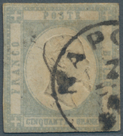 Italien: 1861, 50 Grana Gray Cancelled With Circle Stamp NAPOLI, Mostly Touched, Cert. Chiavarello, - Neufs