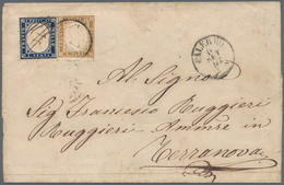 Italien: 1862, 10 Yellow-brown Imperf Mixed Franking With 20c Blue Perforated Tied By Circle Camcel - Neufs