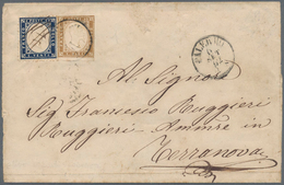 Italien: 1862, 10 Yellow-brown Imperf Mixed Franking With 20c Blue Perforated Tied By Circle Camcel - Nuevos