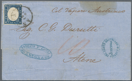 Italien: 1861, 20 C. Blue Imperf Single On Folded Envelope Tied By "ANCONA 10/FEB/61" Cds. And Blue - Ungebraucht