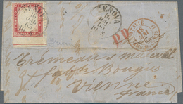 Italien: 1862. 40 Centesimi Carmine Red, Perforated At Three Sides, With Full Sheet Margin At The Bo - Neufs