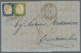 Italien: 1863, 14 C Blue ITALY Together With 5 C Green SARDINIA, Rare MIXED FRANKING, Tied By Double - Ongebruikt