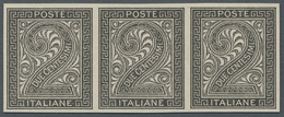 Italien: 1863, "2 C. Numeral Black Proof", Imperforared Horizontal Strip Of Three, As Manufactured W - Mint/hinged