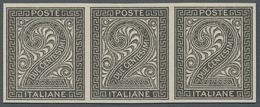 Italien: 1863, "2 C. Numeral Black Proof", Imperforared Horizontal Strip Of Three, As Manufactured W - Ongebruikt