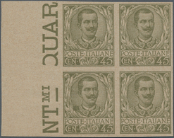 Italien: 1901. 20 C Orange, IMPERFORATED Archivial PROOF On Greenish Ungummed Paper, Block Of Four W - Mint/hinged