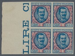 Italien: 1901, 5 L Blue/rose In Block Of Four From Left Print Sheet Margin, Imperforated, Mint Never - Mint/hinged