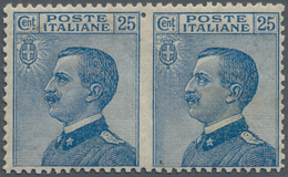 Italien: 1908, 25 C Blue Horizontal Pair, Middle Imperforated, Unused With Original Gum (Sass. 1.200 - Ongebruikt