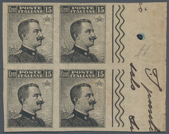 Italien: 1909, 15 C Slate In Block Of Four Imperforated Unused With Original Gum, Paper Slightly Cru - Mint/hinged