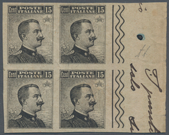 Italien: 1909, 15 C Slate In Block Of Four Imperforated Unused With Original Gum, Paper Slightly Cru - Ongebruikt