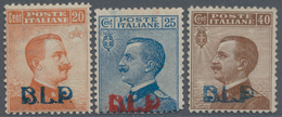 Italien: 1921/1923, 20 C Brown-orange, 25 C Blue And 40 C Brown With Overprint "B.L.P.", Mint Never - Mint/hinged