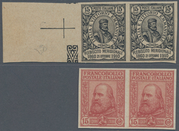 Italien: 1910, 15 C Brown-rose Imperforated And 15 C Black Imperforated Proof, Each In Horizontal Pa - Nuevos