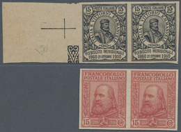 Italien: 1910, 15 C Brown-rose Imperforated And 15 C Black Imperforated Proof, Each In Horizontal Pa - Ongebruikt