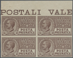 Italien: 1913, 10 Cent. Gray-brown Block Of Four From The Top Margin Imperforated, Mint Never Hinged - Nuevos