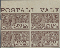 Italien: 1913, 10 Cent. Gray-brown Block Of Four From The Top Margin Imperforated, Mint Never Hinged - Ongebruikt