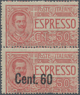 Italien: 1922, 60 C On 50 C Brownish-rose Vertical Pair With And Without Overprint Unused With Origi - Nuevos