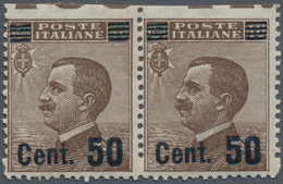 Italien: 1923, 50 Cent. On 40 C Brown Horizontal Pair Imperforated On Top, Mint Never Hinged (Sass. - Mint/hinged