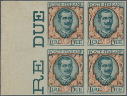Italien: 1923. 2 Lire"Floreale", Grey Green And Orange, Block Of Four With Left Margin Of The Sheet, - Mint/hinged