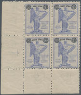 Italien: 1924. 1 L On 20 C Blue "Vittorio Veneto, Block Of Four From The Lower Left Corner Of The Sh - Ongebruikt