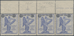 Italien: 1924. 1 L On 20 C Blue "Vittorio Veneto, Horizontal Strip Of Four, Mint Never Hinged With T - Ongebruikt