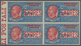 Italien: 1826, 2.50 L Blue/red Block Of Four Imperforated, Mint Never Hinged, Signed - Nuevos