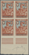 Italien: 1928, 50 C Red-brown/light-blue In Block Of Four From The Lower Margin Of The Sheet, Imperf - Mint/hinged