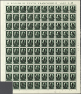 Italien: 1944, 25 C Green In Original Sheet Of 99 Stamps (field 91 Is Missing), Folded, Mint Never H - Ongebruikt