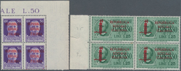 Italien: 1944, 25, 30, 50 C, 1.25 L And Express Stamp 1.25 L In Blocks Of Four Issued In Genova, Min - Ongebruikt