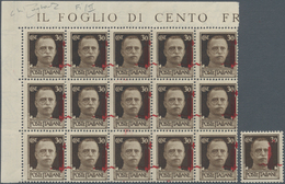 Italien: 1944, 30 C Dark Brown With Overprint In Block Of 15 + Single Stamp, Mint Never Hinged (Sass - Neufs