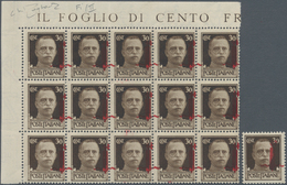 Italien: 1944, 30 C Dark Brown With Overprint In Block Of 15 + Single Stamp, Mint Never Hinged (Sass - Ongebruikt