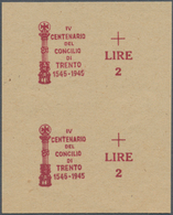 Italien: 1945, "Luogotenenza 1945" - Council Of Trento - Overprint Proof 2 L In Vertical Pair On Imp - Neufs