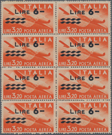 Italien: 1947, 6 L On 3,20 L Orange Overprint Airmal Stamp In Block Of Eight, Mint Never Hinged ÷ 19 - Neufs