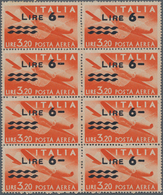 Italien: 1947, 6 L On 3,20 L Orange Overprint Airmal Stamp In Block Of Eight, Mint Never Hinged ÷ 19 - Ongebruikt