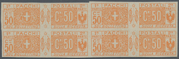 Italien - Paketmarken: 1914, 50 C Orange In Block Of Eight Imperforated, Mint Never Hinged - Postpaketten