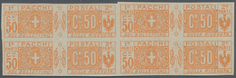 Italien - Paketmarken: 1914, 50 C Orange In Block Of Eight Imperforated, Mint Never Hinged - Pacchi Postali