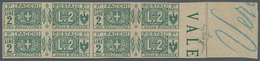 Italien - Paketmarken: 1914, 2 L Green Block Of Eight Imperforated, Mint Never Hinged - Colis-postaux