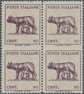 Italien - Paketmarken: 1944. 50 C "Wolfmother", Without Watermark, Block Of Four, MISSING HORIZONTAL - Colis-postaux