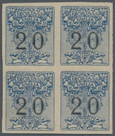 Italien - Postanweisungsmarken: 1924, 20 C Blue/black In Block Of Four, Imperforated Proof, Mint Nev - Insured