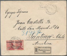 Italienische Post In Der Levante: 1923, 7 Pia 20 Pa On 60 Cmi Carmine, Horizontal Pair, Multiple Fra - Amtliche Ausgaben