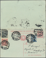 Italien - Ganzsachen: 1918, 10/10 C Red On Greenish Stationery Reply Card With Variety "printing Of - Interi Postali