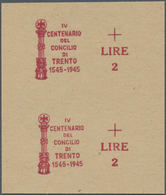 Italien - Besonderheiten: 1945, "IV CENTENARIO EL CONCILIO DI TRENTO 1545-1945 + LIRE 2", Overprint - Non Classificati