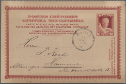 Kreta - Ganzsachen: 1908 Used Double Card With Attached Reply Part P 5 From Canea To Hannover, At Bo - Crète