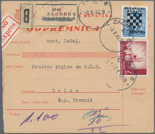 Kroatien: 1942. 50b Red/chamois Parcel Card Accompanying A Small Parcel Of 1.1 Kg, Most Unusually Pr - Croacia