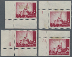 Kroatien: 1941 (15 Aug). Pictorials (Zagreb Cathedral). 2K Brown-carmine, Ordinary Paper, Four Mint - Croatie