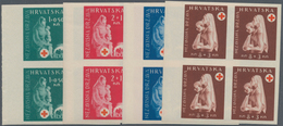 Kroatien: 1943 (3 Oct). Red Cross Fund. Set Of Ten, IMPERF, In Superb Mint Never Hinged Blocks Of Fo - Kroatië