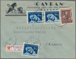 Kroatien: 1945. Illustratrated "GAVRAN" ("Crow") Company Envelope Registered Locally, Correct Franki - Croatia