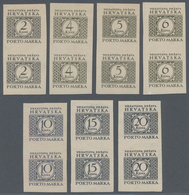 Kroatien - Portomarken: 1943/1944. POSTAGE DUE. PROFS. 2K, 4K, %K & 6 K Dark Grey, 10 K K Blue-black - Croazia